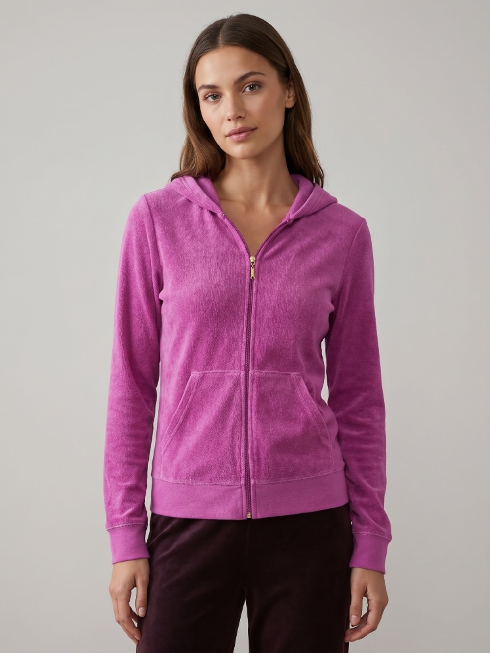 Juicy Couture Magenta Plush Terry Toweling Zip Hoodie - Size L